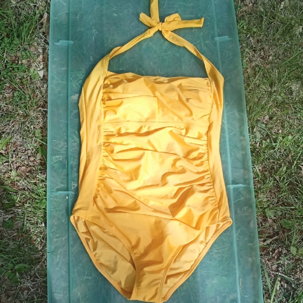 Yellow One-Piece Halter Tie Swimsuit